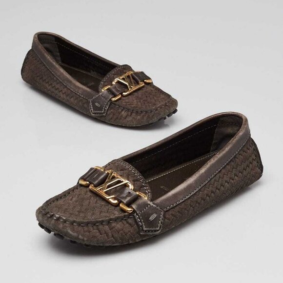 Louis Vuitton Grey Woven Suede Monte Carlo Driving Loafers Size4/34.5 - Picture 1 of 4